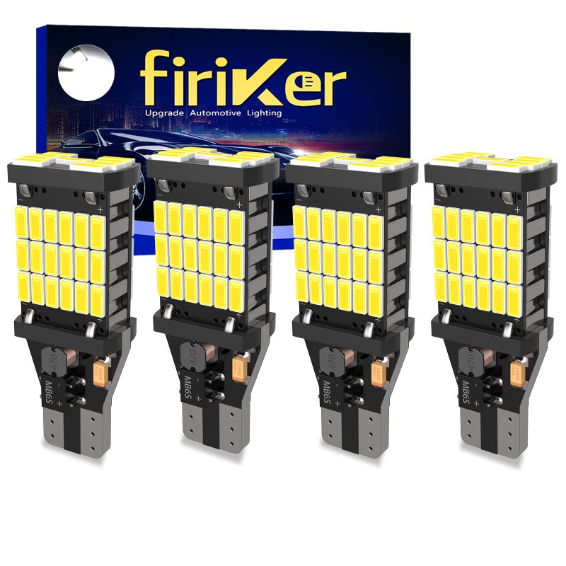 firiKer 4PCS Super Bright 921 T15 912 W16W LED Reverse Lights, Error Free 904 Led 921 Bulbs 45SMD-4014 Chipsets, 912 921 906 LED Car Bulbs For Car Truck Backup Reverse Lights, 1500 Lumens 6500K White - Image 1